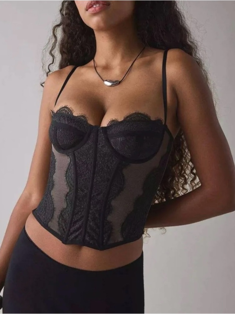 Urban Outfitters Black Lace Bustier Corset Top Size: XL